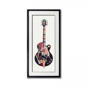 Rock Guitar πίνακας από 3D κολλάζ σε σχήμα ηλεκτρικής κιθάρας 50x100 εκ