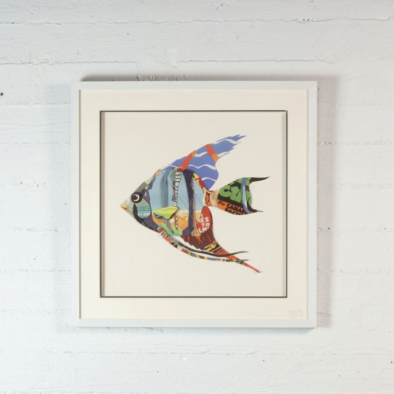 Angel fish πίνακας από 3D κολλάζ σε σχήμα ψαριού 60x60 εκ