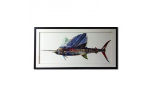 Swordfish πίνακας από 3D κολλάζ σε σχήμα ξιφία 130x65 εκ
