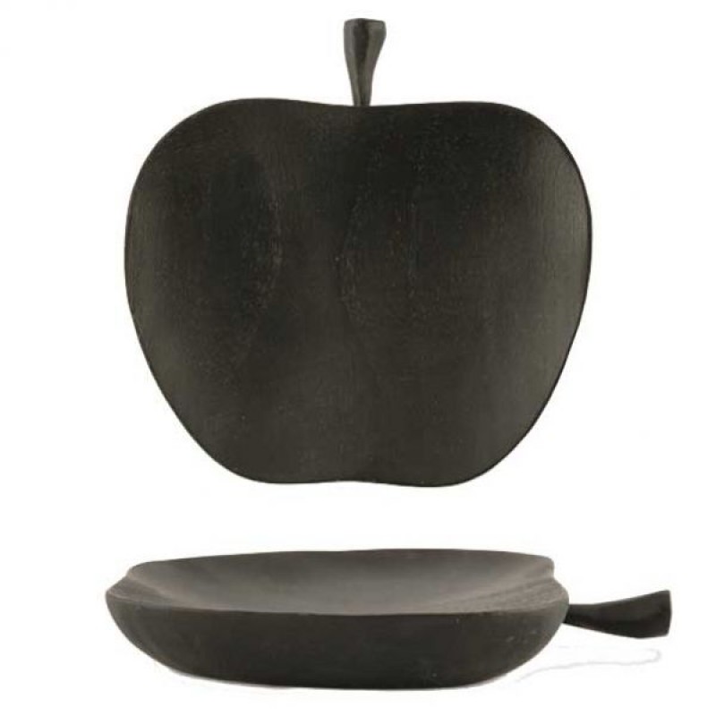 Μπωλ σε σχήμα μήλου ξύλινο μαύρο 20x12x5 εκ
