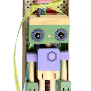 Λαμπάδα παιδική διακοσμημένη με ξύλινο ρομπότ 30 εκ