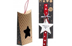 Χριστουγεννιάτικο χειροποίητο γούρι από πορσελάνη με σχήμα αστεριού και φράση Wishing you.. 33 εκ