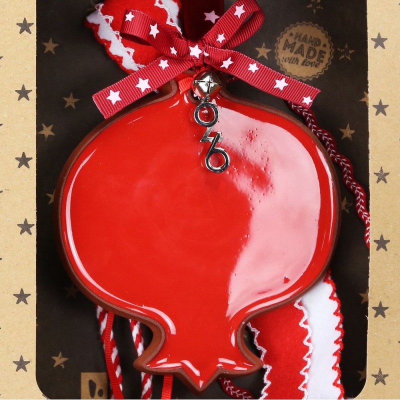 Χριστουγεννιάτικο χειροποίητο γούρι με κεραμικό στολίδι με ρόδι 30 εκ