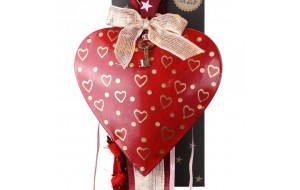 Γούρι μεταλλική καρδιά ζωγραφισμένη και διακοσμητικό κλειδί 30 εκ