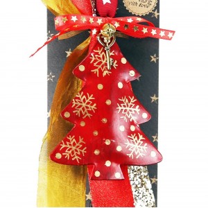 Χριστουγεννιάτικο γούρι 2026 χειροποίητο μεταλλικό σε σχήμα δέντρου με σχέδιο χιονονιφάδες 