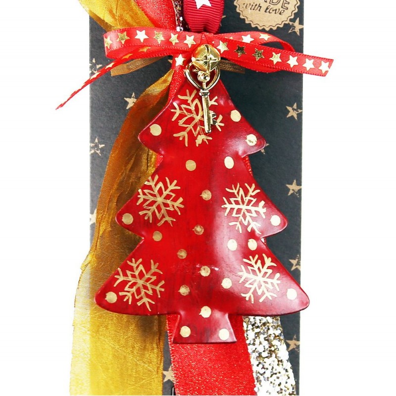 Χριστουγεννιάτικο γούρι 2026 χειροποίητο μεταλλικό σε σχήμα δέντρου με σχέδιο χιονονιφάδες