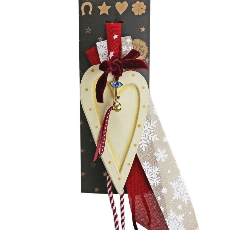 Χριστουγεννιάτικο γούρι 2026 χειροποίητο ξύλινο σε σχήμα καρδιάς με ματάκι