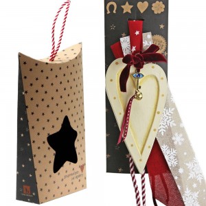 Χριστουγεννιάτικο γούρι 2026 χειροποίητο ξύλινο σε σχήμα καρδιάς με ματάκι