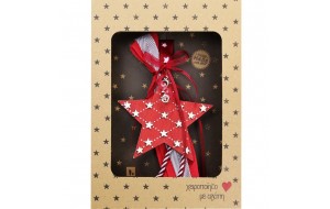 Χριστουγεννιάτικο γούρι 2026 χειροποίητο ξύλινο σε σχήμα αστέρι με κόκκινη απόχρωση