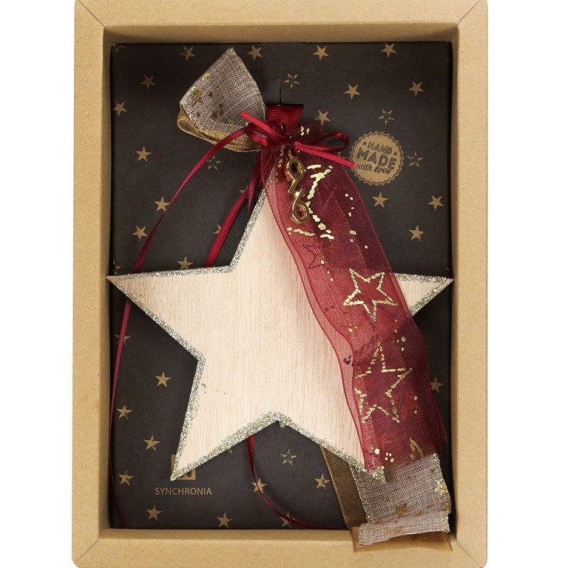 Χριστουγεννιάτικο χειροποίητο ξύλινο γούρι 2026 με σχήμα αστεριού με φινίρισμα γκλίτερ διακόσμηση  33 εκ