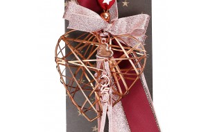 Χριστουγεννιάτικο χειροποίητο μεταλλικό γούρι σε σχήμα καρδιάς με πλέγμα σε μπρονζέ απόχρωση 33 εκ