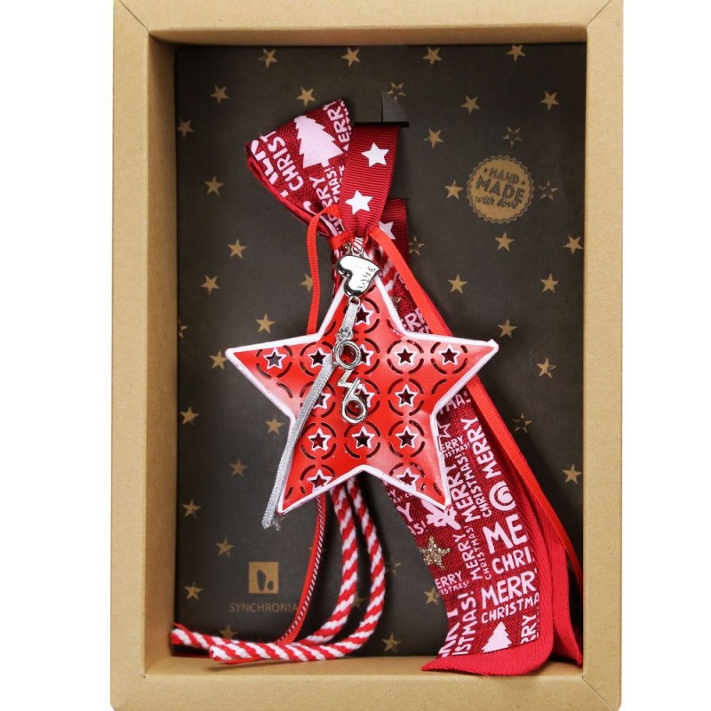 Χριστουγεννιάτικο χειροποίητο μεταλλικό γούρι 2026 με σχήμα αστεριού σε κόκκινη απόχρωση 30 εκ