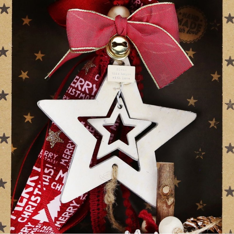 Χριστουγεννιάτικο χειροποίητο ξύλινο γούρι 2026 με σχήμα αστεριού και κουκουνάρι 33 εκ