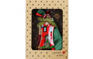 Χριστουγεννιάτικο γούρι 2026 χειροποίητο μεταλλικό σε σχήμα σπιτιού με κόκκινη απόχρωση