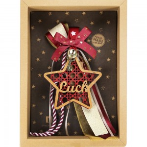 Χριστουγεννιάτικο γούρι 2026 χειροποίητο ξύλινο σε σχήμα αστέρι με επιγραφή Luck