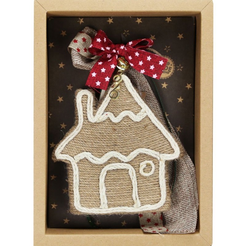 Χριστουγεννιάτικο γούρι 2026 χειροποίητο από σχοινί σε σχήμα σπιτιού σε φυσική απόχρωση
