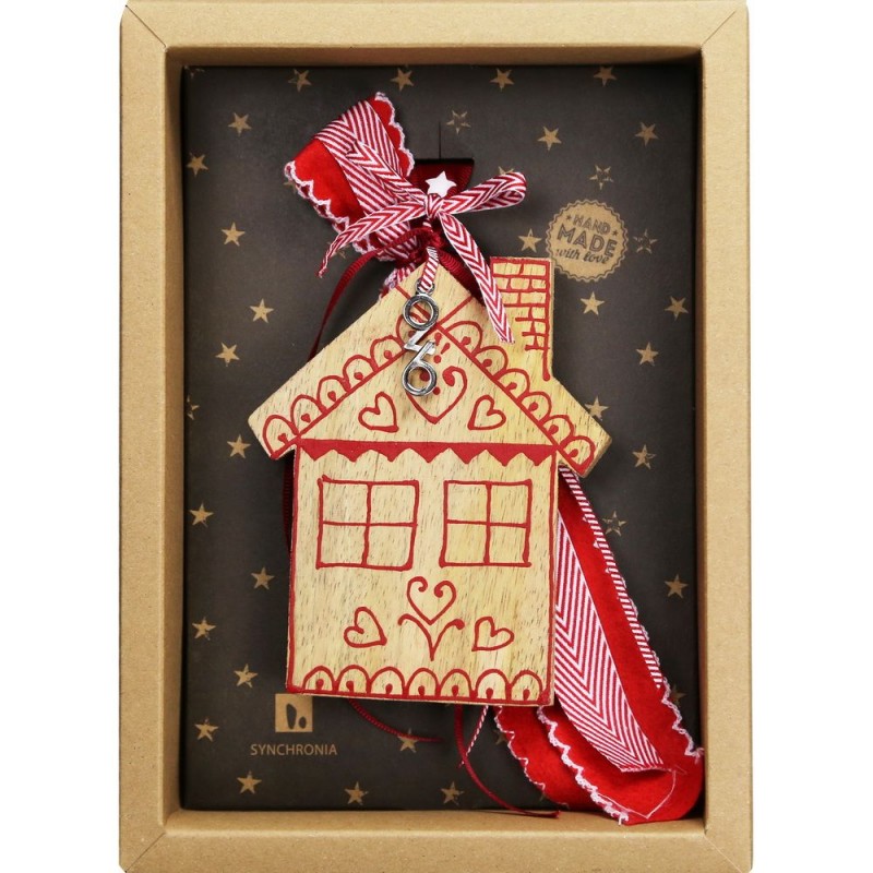 Χριστουγεννιάτικο γούρι 2026 χειροποίητο ξύλινο σε σχήμα σπιτιού σε φυσική απόχρωση