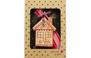 Χριστουγεννιάτικο γούρι 2026 χειροποίητο ξύλινο σε σχήμα σπιτιού σε φυσική απόχρωση