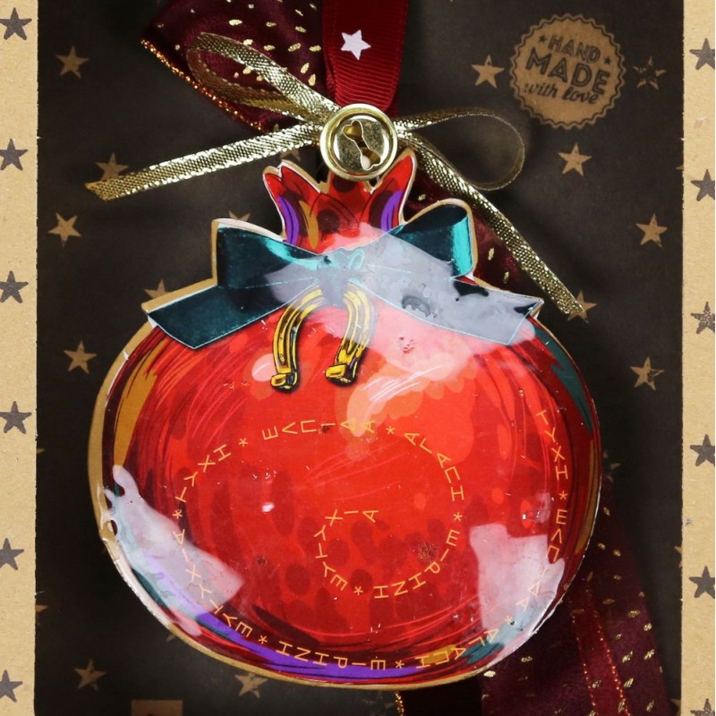 Χριστουγεννιάτικο χειροποίητο μεταλλικό γούρι 2026 με σχήμα ρόδι σε κόκκινο χρώμα και πέταλο 27 εκ