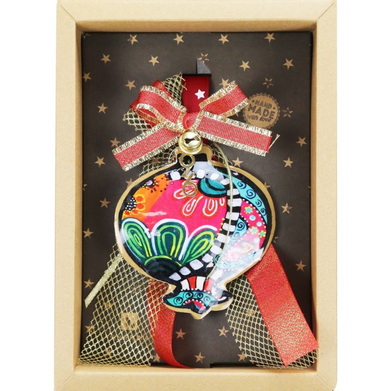 Χριστουγεννιάτικο γούρι 2026 χειροποίητο μεταλλικό σε σχήμα ρόδι boho με λουλούδια