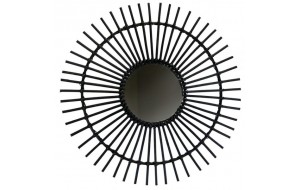 Μαύρος καθρέπτης rattan με ακτίνες σε σχήμα ήλιου 70 εκ