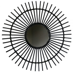 Μαύρος καθρέπτης rattan με ακτίνες σε σχήμα ήλιου 70 εκ