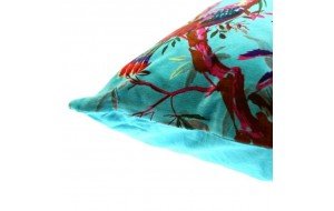 Διακοσμητικό βελούδινο μαξιλάρι σε τυρκουάζ χρώμα με πουλιά 45x45 εκ