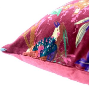 Διακοσμητικό βελούδινο μαξιλάρι σε μπορντό χρώμα με πουλιά 45x45 εκ
