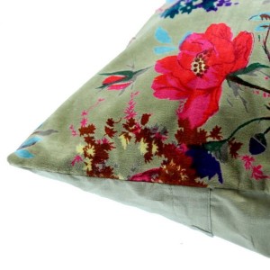 Διακοσμητικό βελούδινο μαξιλάρι σε χακί χρώμα με πουλιά 45x45 εκ