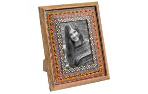 Χειροποίητη ξύλινη Ινδική κορνίζα ζωγραφιστή 24x29 εκ