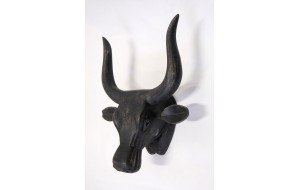 Bull ξύλινο επιτοίχιο διακοσμητικό κεφάλι ταύρου σε μαύρο χρώμα 34x17x44 εκ