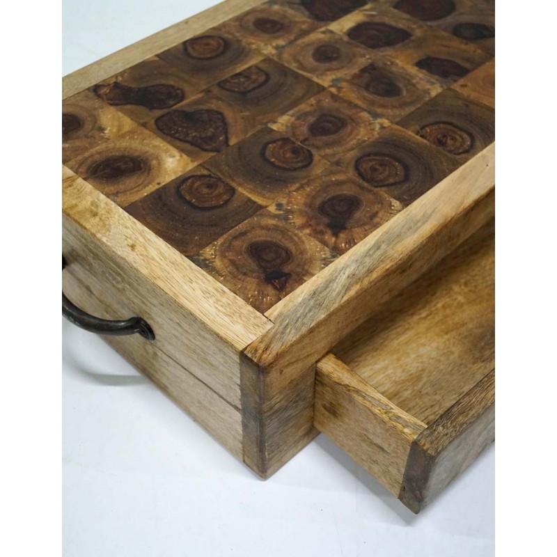 Ξύλινο διακοσμητικό κουτί αποθήκευσης με συρτάρι σε φυσική απόχρωση 50x30x12 εκ