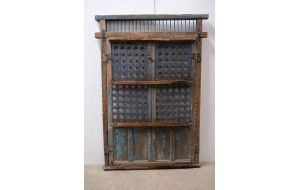 Διακοσμητική ξύλινη vintage διπλή πόρτα σε μπλε απόχρωση 151x13x214 εκ
