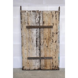 Διακοσμητική ξύλινη vintage διπλή πόρτα σε φυσική απόχρωση 117x8x195 εκ