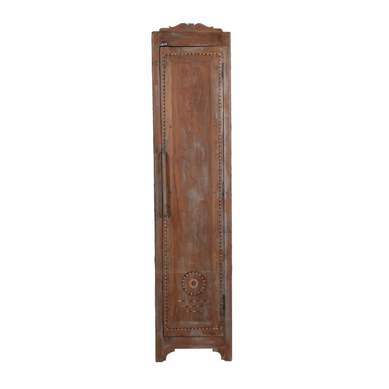 Ξύλινη μονόφυλλη ντουλάπα σε φυσική απόχρωση με σκαλιστές λεπτομέρειες στην πόρτα 46x85x198 εκ