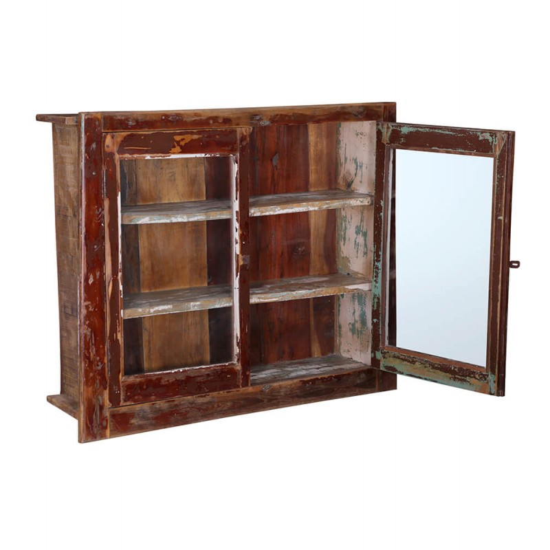 Ξύλινο επιτοίχιο ντουλάπι σε φυσική απόχρωση με δύο γυάλινες πόρτες 98x23x82 εκ