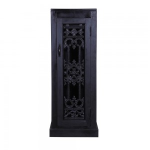 Ξύλινο ντουλάπι σε μαύρο χρώμα με μεταλλική σκαλιστή πλέξη στην πόρτα 42x42x112 εκ
