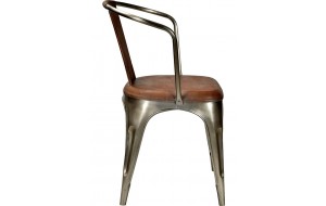 Living μεταλλική καρέκλα σε ασημί χρώμα με δερμάτινο καφέ κάθισμα 54x 47x80 εκ