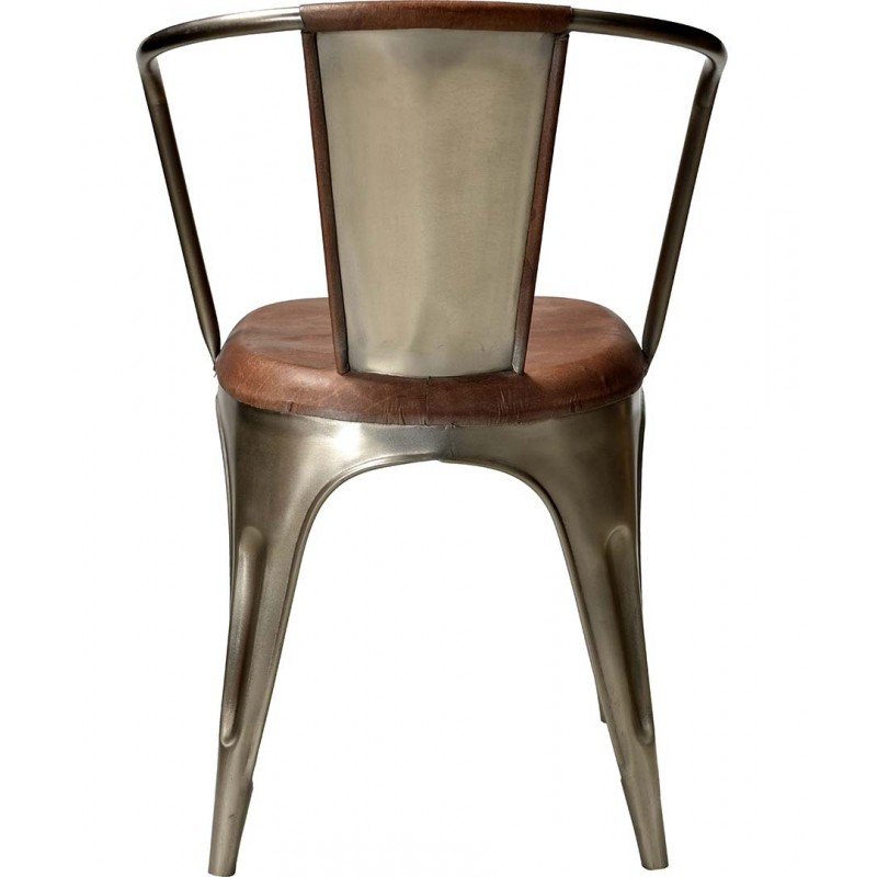 Living μεταλλική καρέκλα σε ασημί χρώμα με δερμάτινο καφέ κάθισμα 54x 47x80 εκ