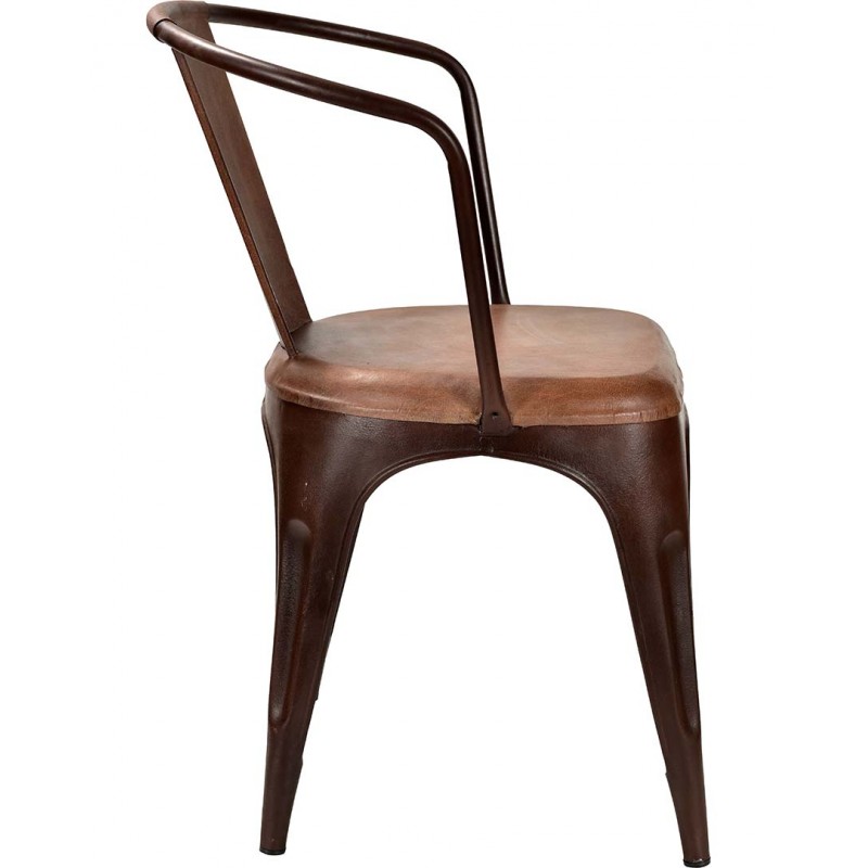Lining μεταλλική καρέκλα σε μπρονζέ χρώμα με δερμάτινο καφέ κάθισμα 54x47x80 εκ