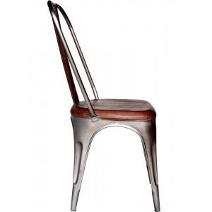 Living μεταλλική καρέκλα σε ασημί απόχρωση με καφέ δερμάτινο κάθισμα 41x51x95 εκ