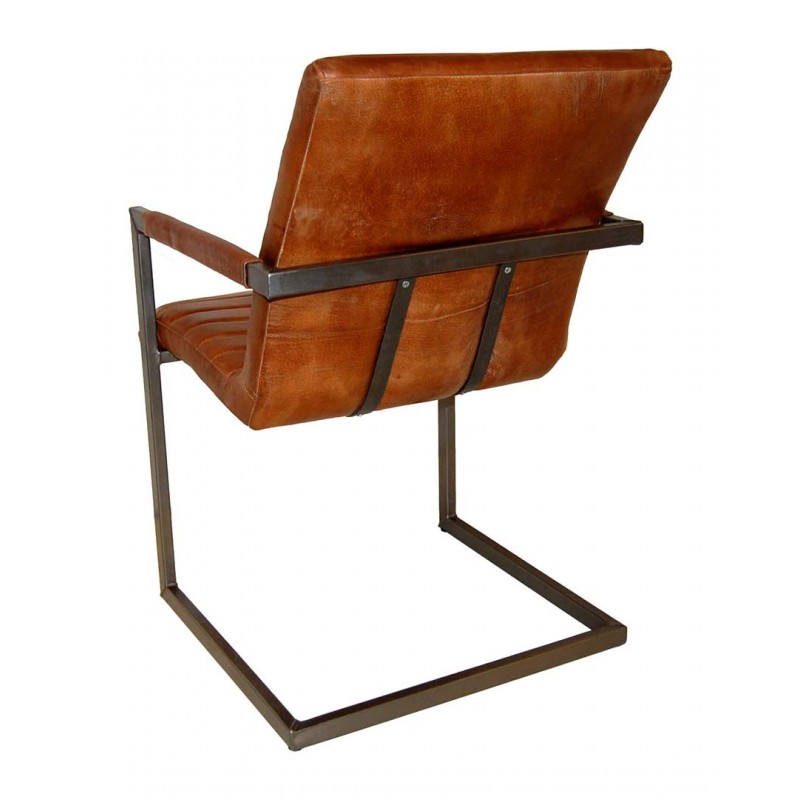 Mamut μεταλλική πολυθρόνα με δερμάτινο κάθισμα σε καφέ χρώμα 51x55x89 εκ