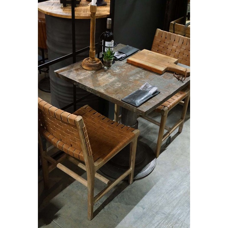 James ξύλινη καρέκλα με δερμάτινο κάθισμα σε καφέ χρώμα 52x46x84 εκ