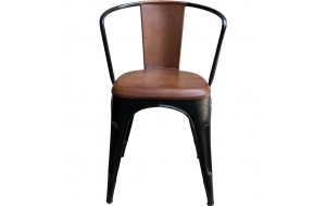 Living μεταλλική καρέκλα με μαύρο αντικέ σκελετό και δερμάτινο κάθισμα σε καφέ χρώμα 47x54x80 εκ