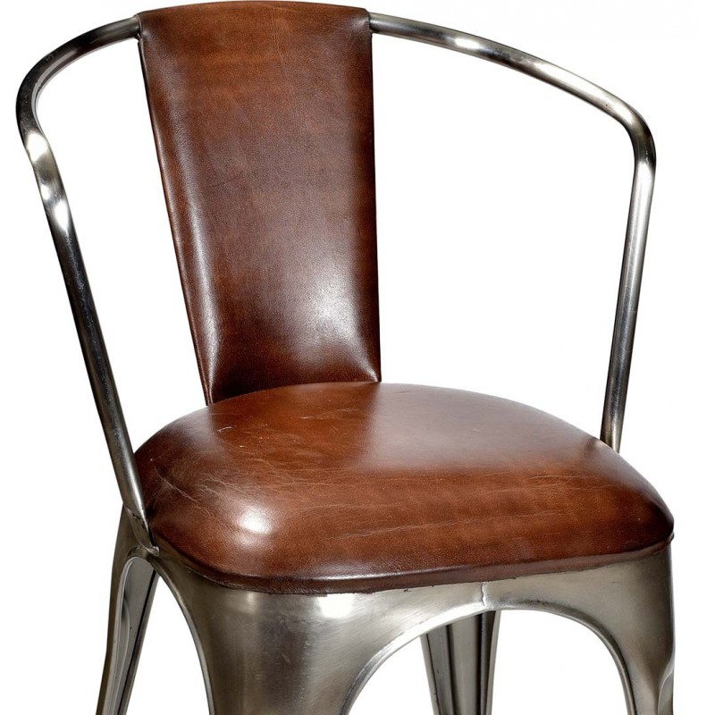 Lining μεταλλική καρέκλα σε ασημί χρώμα με δερμάτινο καφέ κάθισμα 47x54x80 εκ