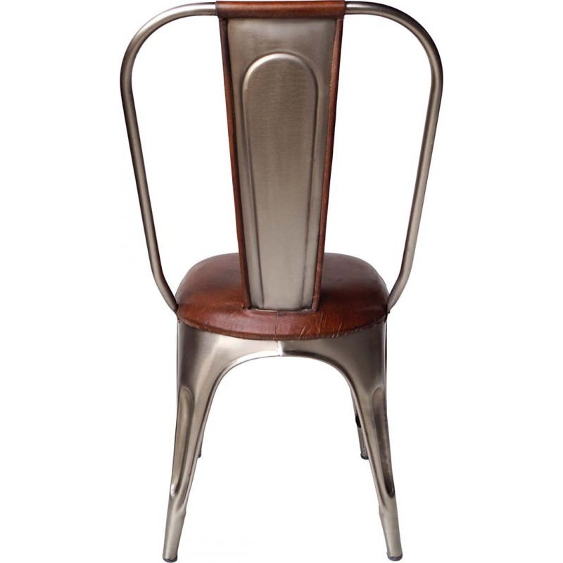 Lining μεταλλική καρέκλα σε ασημί χρώμα με δερμάτινο καφέ κάθισμα 50x41x95 εκ