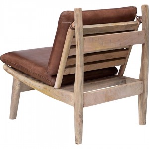 James ξύλινη πολυθρόνα με δερμάτινα μαξιλάρια σε καφέ χρώμα 58x80x76 εκ