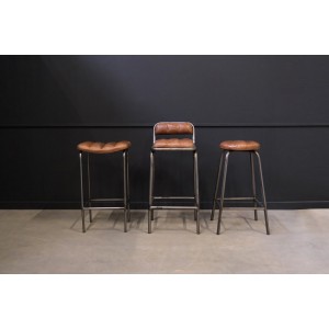 Brooklyn μεταλλικό σκαμπό μπαρ με δερμάτινο κάθισμα σε καφέ χρώμα 37x47x78 εκ