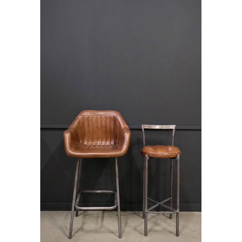 Icon μεταλλικό σκαμπό μπαρ με δερμάτινο κάθισμα σε καφέ χρώμα 61x47x112 εκ