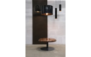 Robin στρογγυλό μεταλλικό σκαμπό με δερμάτινο κάθισμα σε καφέ χρώμα 75x42 εκ